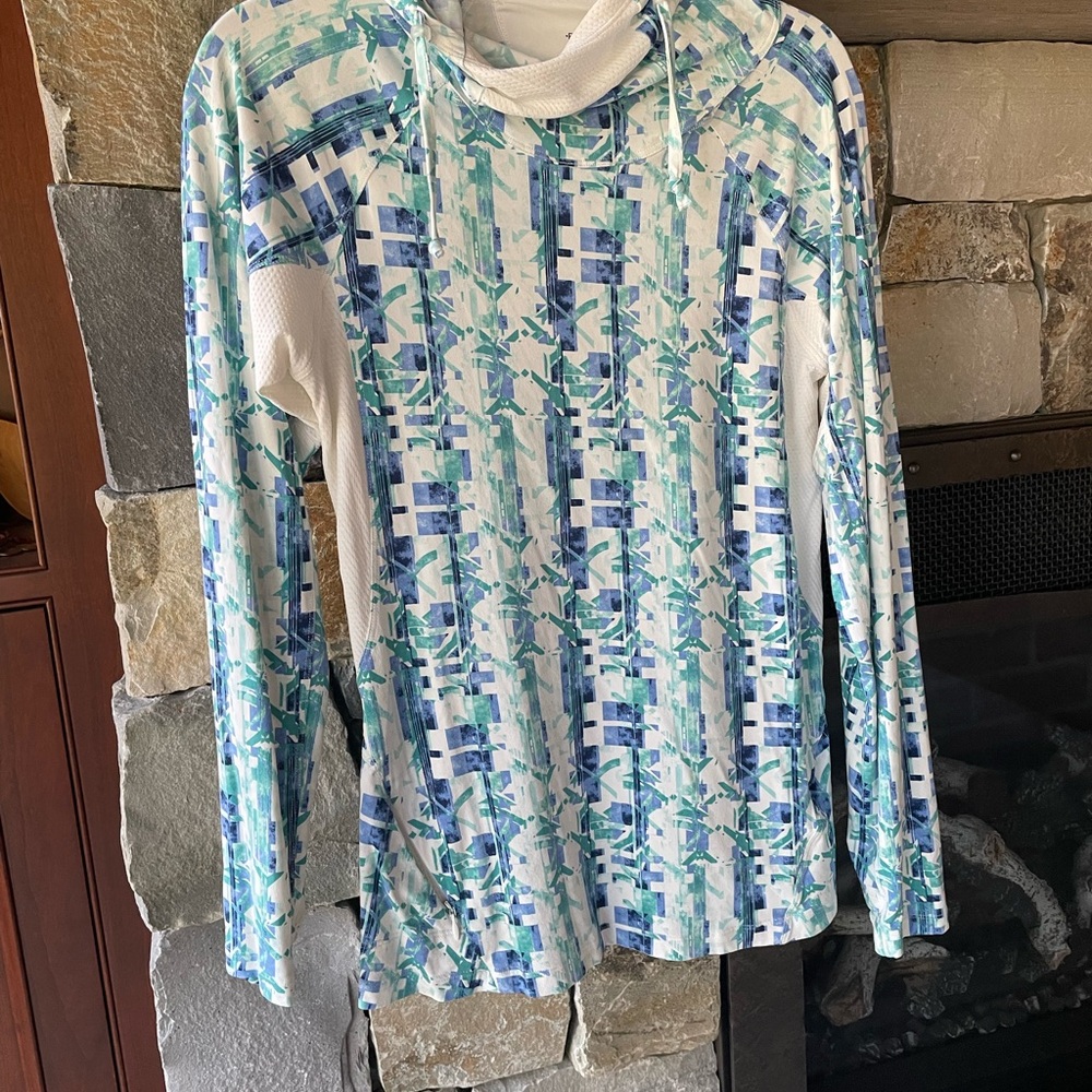 Exofficio Blue and Green Long Sleeve Hoodie
